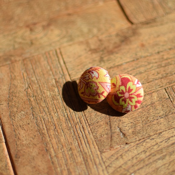 Handmade Fabric Button Earrings - Picture 1 of 4